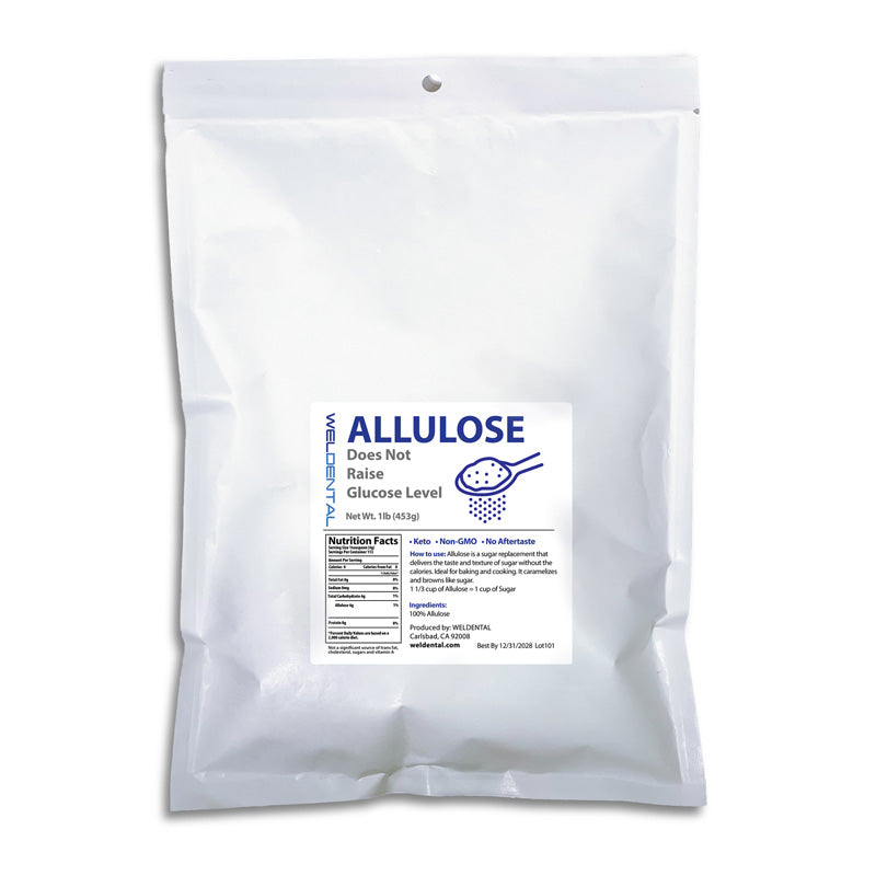 bulk allulose powder in a white compostable bag