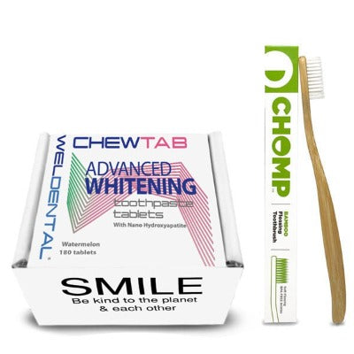 watermelon toothpaste tablets with toothbrush