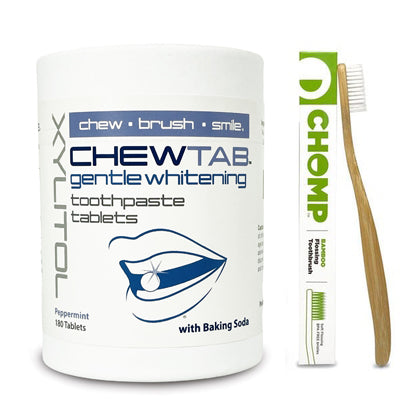 chewtab gentle whitening toothpaste tablets with chomp bamboo toothbrush