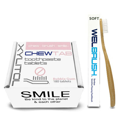 toothpaste tablets bubble gum with toothbrush