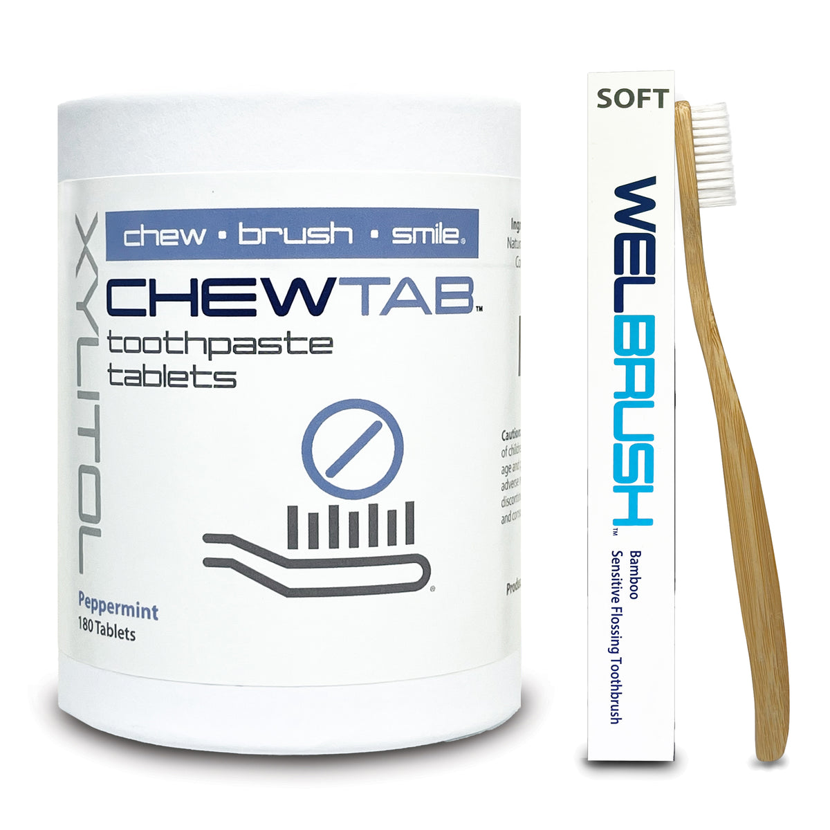 toothpaste tablets peppermint with toothbrush