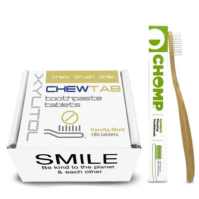 non abrasive toothpaste tablets vanilla flavor with bamboo toothbrush