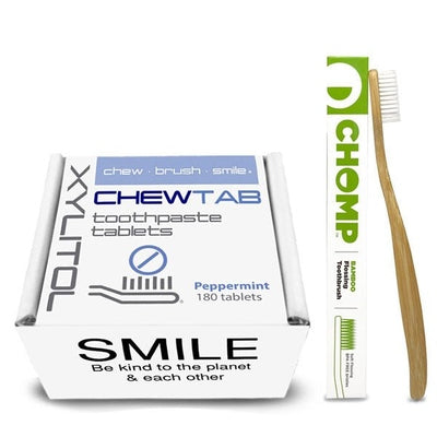 non abrasive toothpaste tablets with bamboo toothbrush