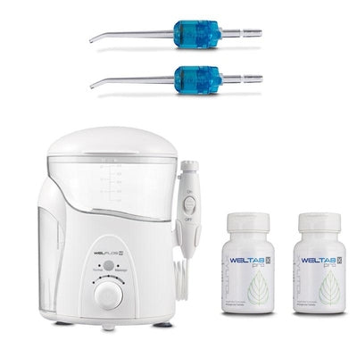 weldental water flosser with two blue weltips